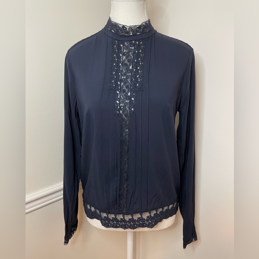 Promod Lace Detail Mock Neck Blouse EU 38